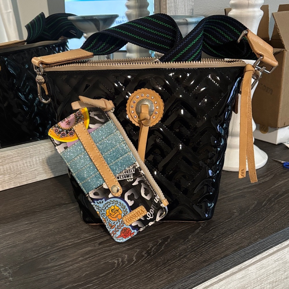 Consuela Black and Tan Shoulder Bag with wallet